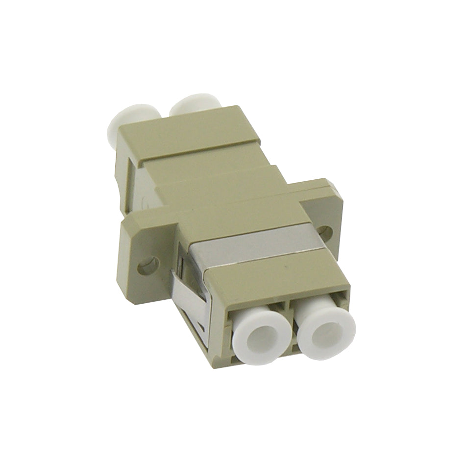 LC/UPC Multimode Duplex Fiber Optic Coupler with Flange, Beig LC/UPC Multimode Duplex Fiber Optic Coupler with Flange, Beig
